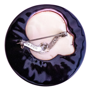 Lea Stein Full Collerette Art Deco Girl Brooch Pin - Coral & Creme