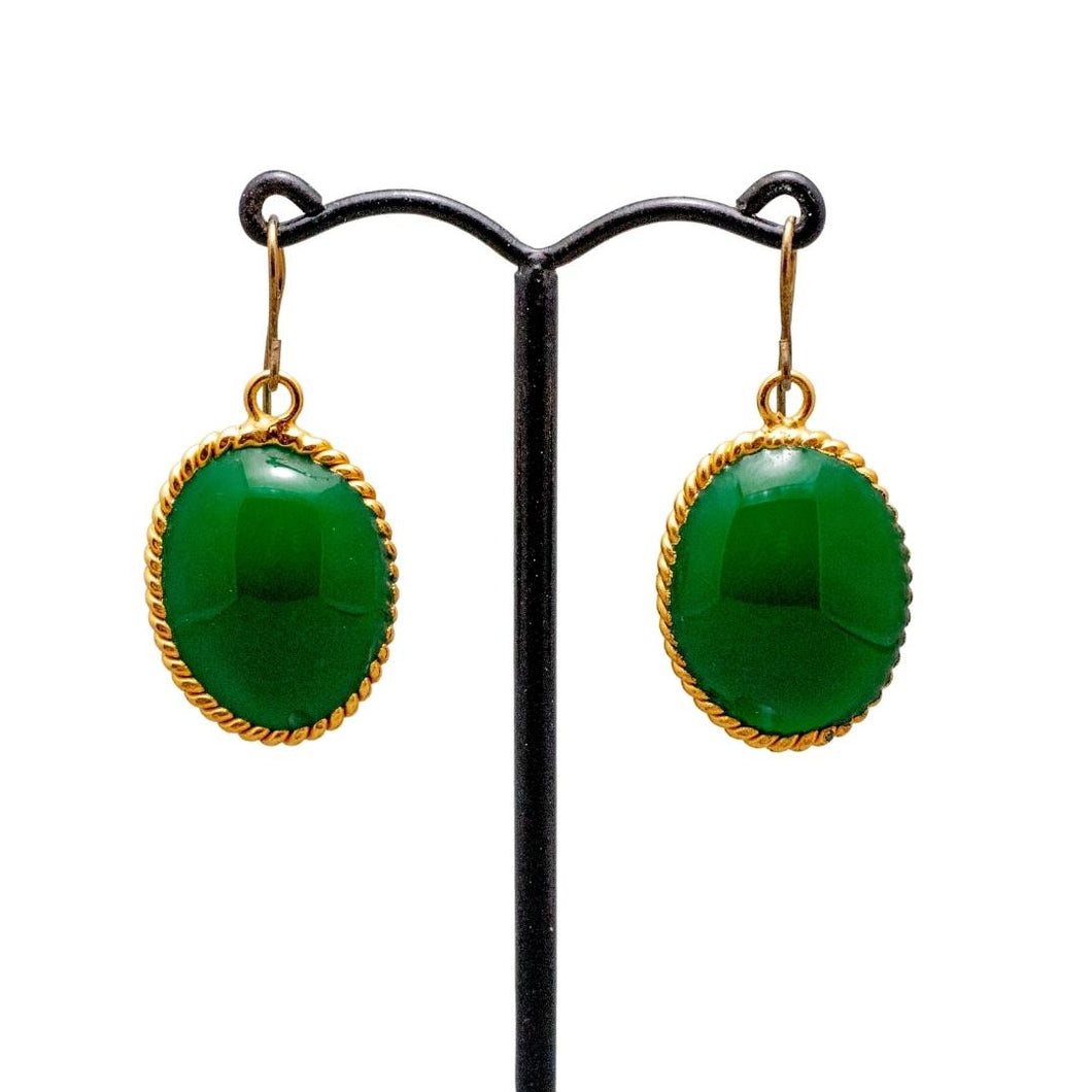 Unique French Pate De Verre (Hand Poured Glass) Emerald Green Earrings (Pierced)