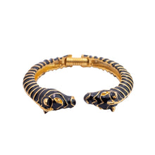 Load image into Gallery viewer, Signed Kenneth Jay Lane Gold &amp; Black Double Zebra Head Bangle