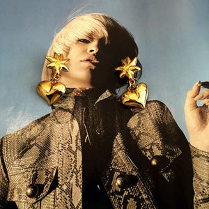 Signed Vintage Christian Lacroix Vintage Golden Sun & Heart Clip On Earrings c. 1980
