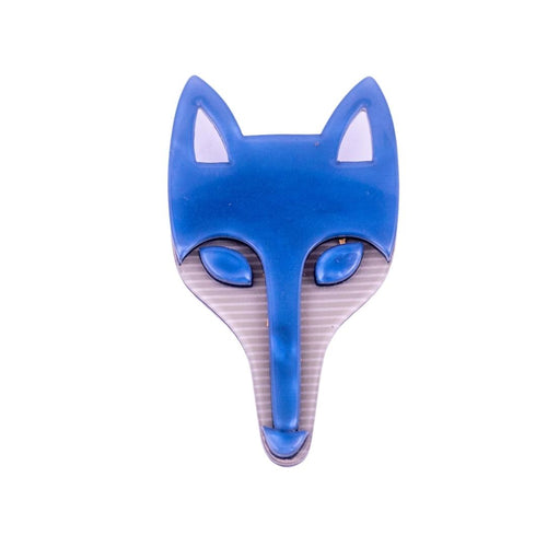 Lea Stein Tete Fox Brooch - Blue & White