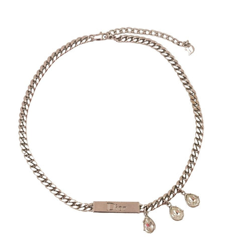 Signed 'Dior' Silver Plated & Crystal Pendant Choker Necklace