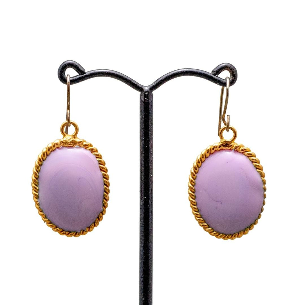 Unique French Pate De Verre (Hand Poured Glass) Lilac Purple Earrings (Pierced)