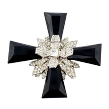 Load image into Gallery viewer, Signed Kenneth J Lane &quot;KJL&quot; Silver &amp; Crystal with Jet Ends Maltese Cross Brooch