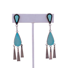 Load image into Gallery viewer, Carved Turquoise &amp; Silver Drop Earrings  - (Pierced)