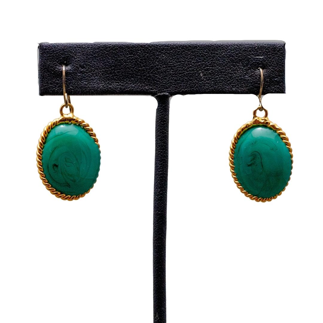 Unique French Pate De Verre (Hand Poured Glass) Ocean Green Earrings (Pierced)