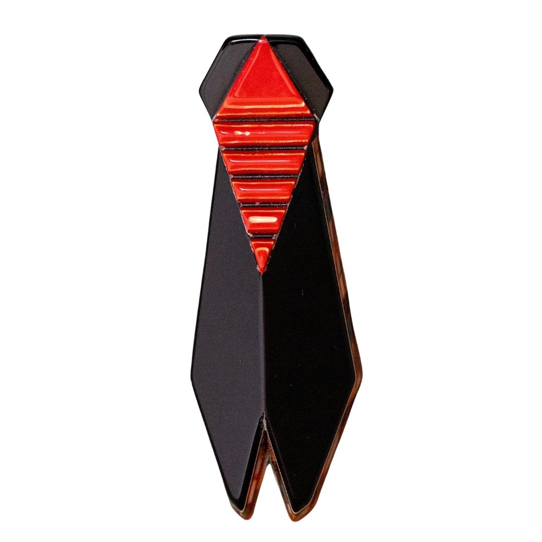 Lea Stein Cicada Insect Art Deco Brooch - Black & Red