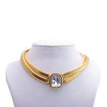 Load image into Gallery viewer, Signed Kenneth Jay Lane Polished Gold Double Coil &amp; Clear Crystal Pendant Necklace