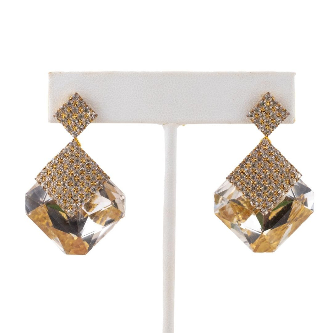 Large Faceted Crystal Earrings with Tiny Layered Crystal Detail (Pierced)