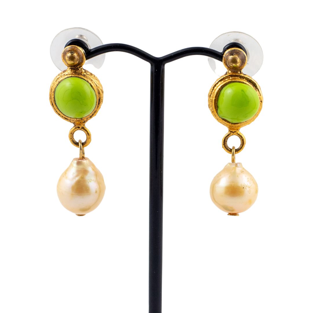 Pate-de-Verre (Hand Poured Glass) & Freshwater Pearl Earrings (Pierced)