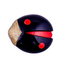 Load image into Gallery viewer, Lea Stein Signed Lady Bug Brooch Pin - Black, Red &amp; Gold