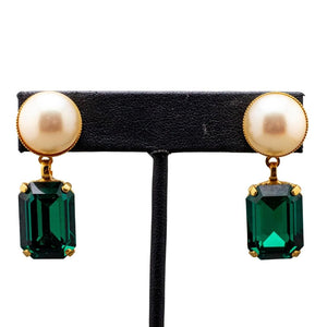 Harlequin Market Emerald Green Crystal Earrings With Faux Pearl (Pierced)