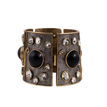 Load image into Gallery viewer, Signed Kenneth Jay Lane Gold &amp; Silver Crystal with Black Enamel Detail Bracelet