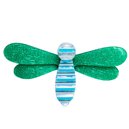 Lea Stein Rare Bee Brooch Pin- Green Sparkle & Blue