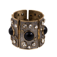 Load image into Gallery viewer, Signed Kenneth Jay Lane Gold &amp; Silver Crystal with Black Enamel Detail Bracelet