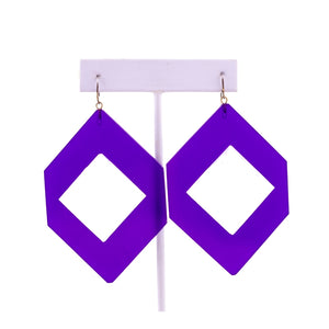 HQM Purple & White Acrylic Hook Earrings- (Pierced)