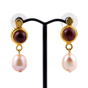 Pate-de-Verre (Hand Poured Glass) & Freshwater Pearl Earrings (Pierced)