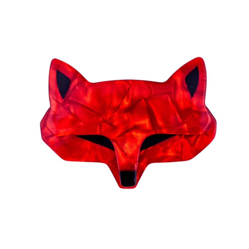 Lea Stein Goupil Fox Head Brooch - Ruby Red Swirl