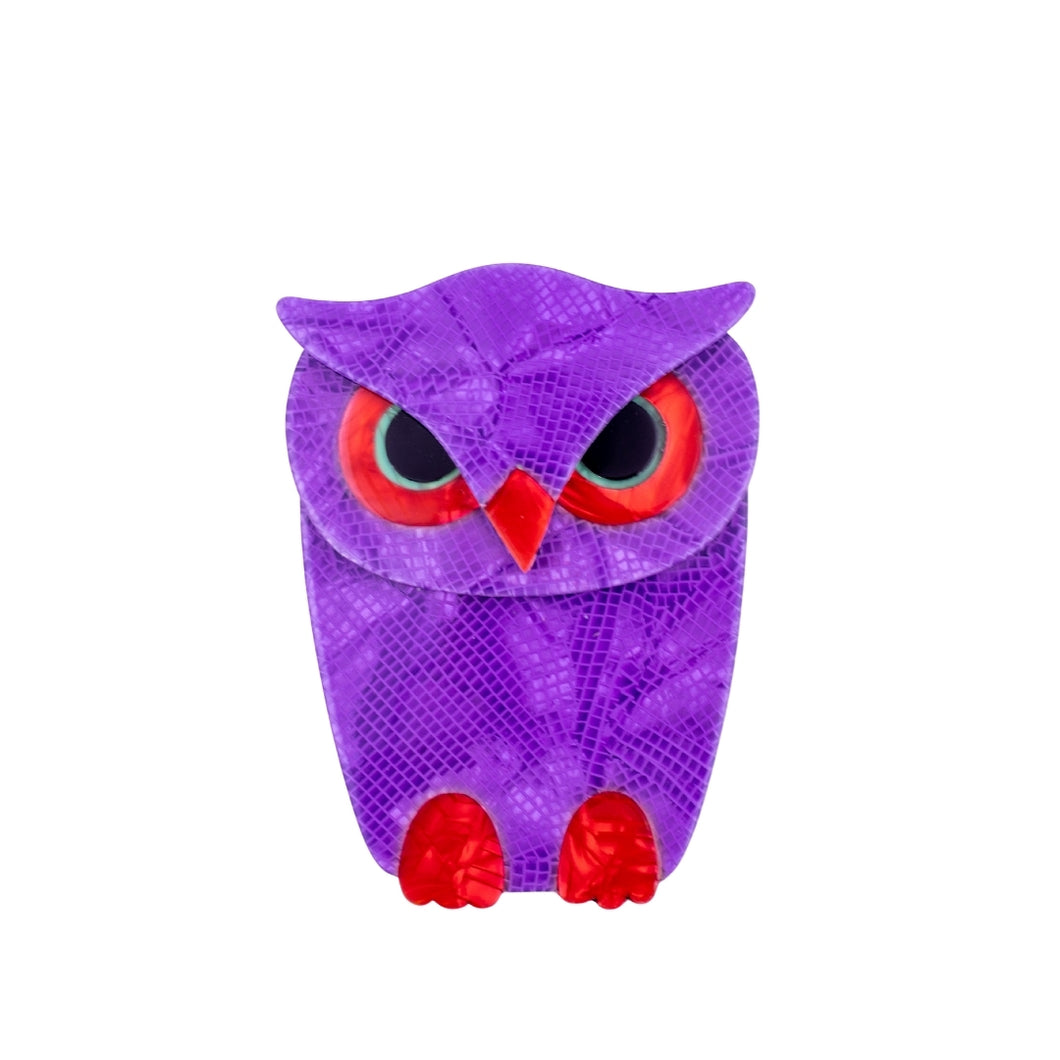 Lea Stein Signed Buba Owl Brooch Pin - Purple & Red