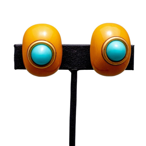 Vintage Orange & Turquoise Resin Funky Earrings- (Clip On)