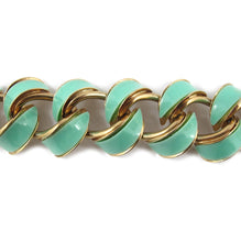 Load image into Gallery viewer, Vintage Circa 1950&#39;s Gold and Aqua Enamel Curved Link Bracelet
