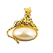 Load image into Gallery viewer, Signed Kenneth J Lane &quot;KJL&quot; Gold with Pearl &amp; Black Spots Cheetah Brooch