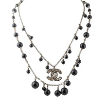 Load image into Gallery viewer, Signed CHANEL Black Glass Bead Necklace With Double &#39;CC&#39;