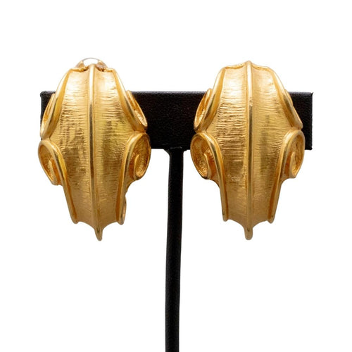 Vintage Chunky Gold Textured Scroll Earrings (Clip On)