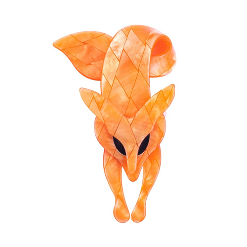 Lea Stein Famous Renard Fox Brooch Pin - Orange Tile