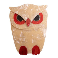 Load image into Gallery viewer, Lea Stein Signed Buba Owl Brooch Pin - Creme &amp; Red