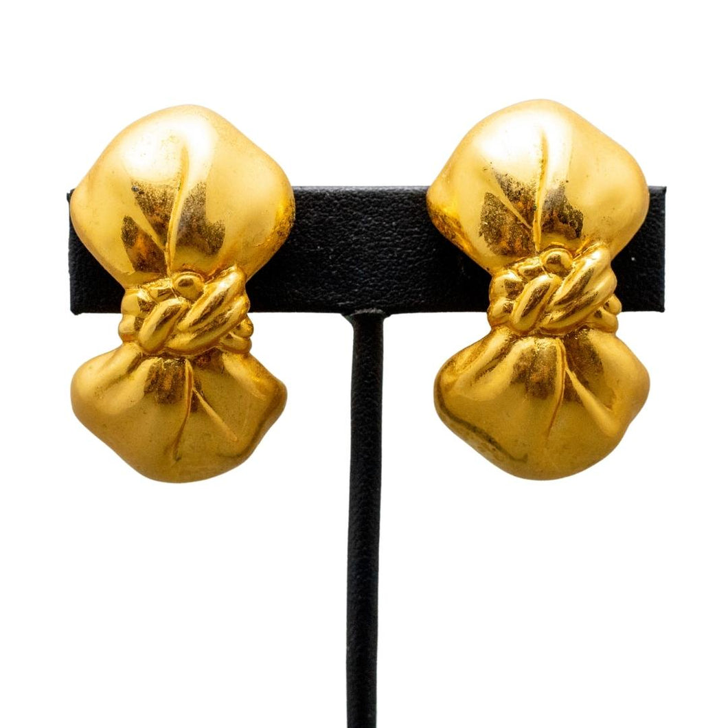 Vintage Textured Bow Earrings (Clip-On)
