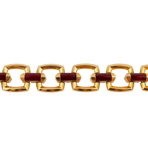 Vintage Signed Clarins Paris Gold & Red Link Bracelet c.1990s