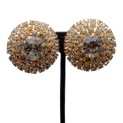 Signed Lawrence VRBA Round Crystal Encrusted Earrings (Clip-On)