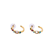 Load image into Gallery viewer, Signed Kenneth J Lane &quot;KJL&quot; Gold &amp; Multi Colour Half Hoop Pierced Earring