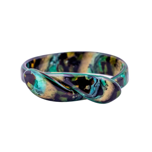 Signed Lea Stein Snake Bangle - Black, Blue, Green, Gold Marble