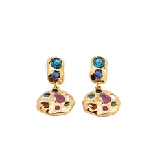 Load image into Gallery viewer, Signed Kenneth J Lane &quot;KJL&quot; Gold &amp; Multi Colour Round Drop Earrings