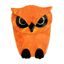 Load image into Gallery viewer, Lea Stein Signed Buba Owl Brooch Pin - Orange &amp; Black