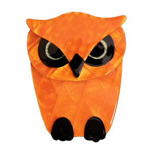 Lea Stein Signed Buba Owl Brooch Pin - Orange & Black