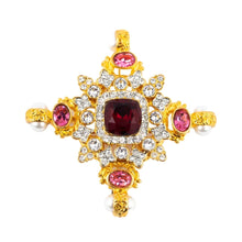 Load image into Gallery viewer, Signed Kenneth J Lane &quot;KJL&quot; Gold with Pink &amp; Ruby Crystal Brooch