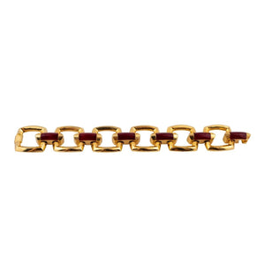 Vintage Signed Clarins Paris Gold & Red Link Bracelet c.1990s