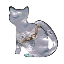 Load image into Gallery viewer, Lea Stein Watching Cat Brooch Pin - Black, Creme &amp; Red