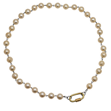 Load image into Gallery viewer, Vintage Faux Pearl Necklace with Hand Made Brass Metal Screw Lock