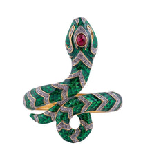 Load image into Gallery viewer, Vintage Signed Kenneth Jay Lane&quot;KJL&quot;  Emerald Green Snake Clamper Bangle