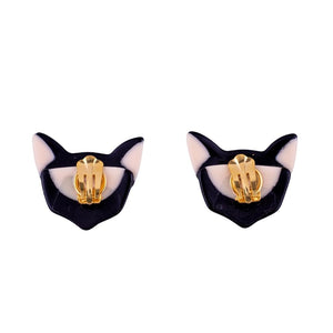 Lea Stein Quarrelsome Cat Earrings - Black & Creme