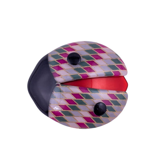 Lea Stein Signed Lady Bug Brooch Pin - Red, Black & Multi Colour