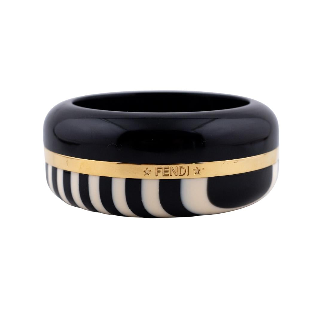 Signed Fendi Black & Cream Bangle with Gold Detail c.1990s