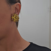 Load image into Gallery viewer, Harlequin Market Mustard Yellow &amp; Beige Crystal Earrings (Clip-On)