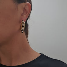 Load image into Gallery viewer, Harlequin Market Black &amp; Clear Crystal Hoop Earrings (Pierced)