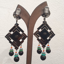 Load image into Gallery viewer, Lawrence VRBA Signed Large Statement Crystal Earrings - Large Drop Emerald Green, Faux Coral, Black, Blue &amp; Clear Crystal