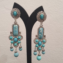 Load image into Gallery viewer, Lawrence VRBA Signed Large Statement Crystal Earrings - Faux Turquoise &amp; Clear Crystal